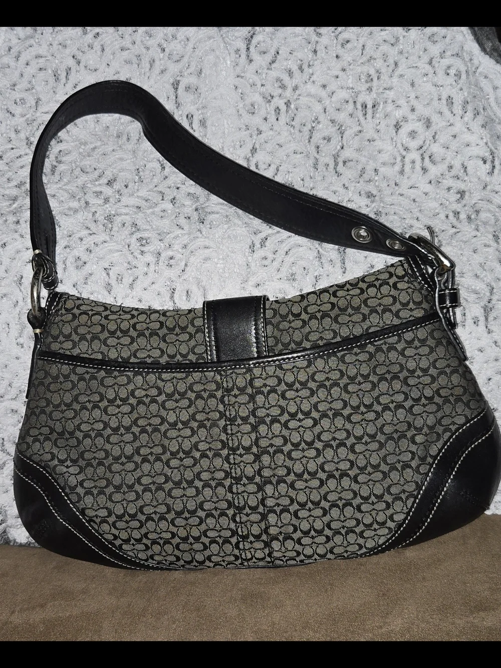 Vintage Y2K Coach Black and Gray Signature Shoulder Bag